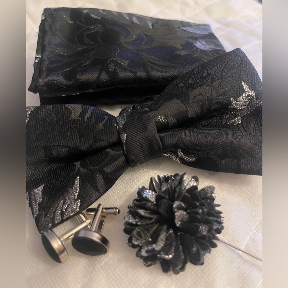 DiBanGu Black and Silver matching Men's Tie Set-New